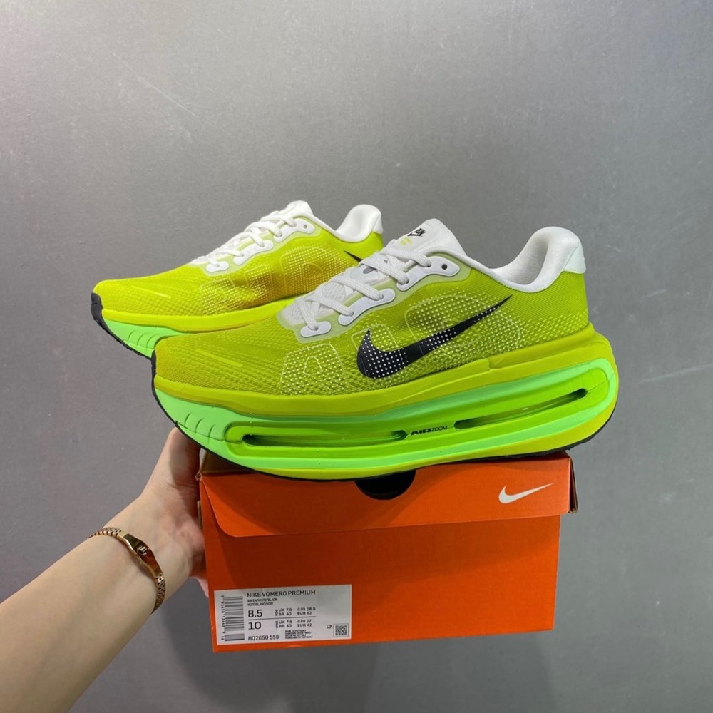 Nike Vomero Premium Men’s Athletic Shoes Neon Yellow with Black Swoosh - Picture 2 of 9